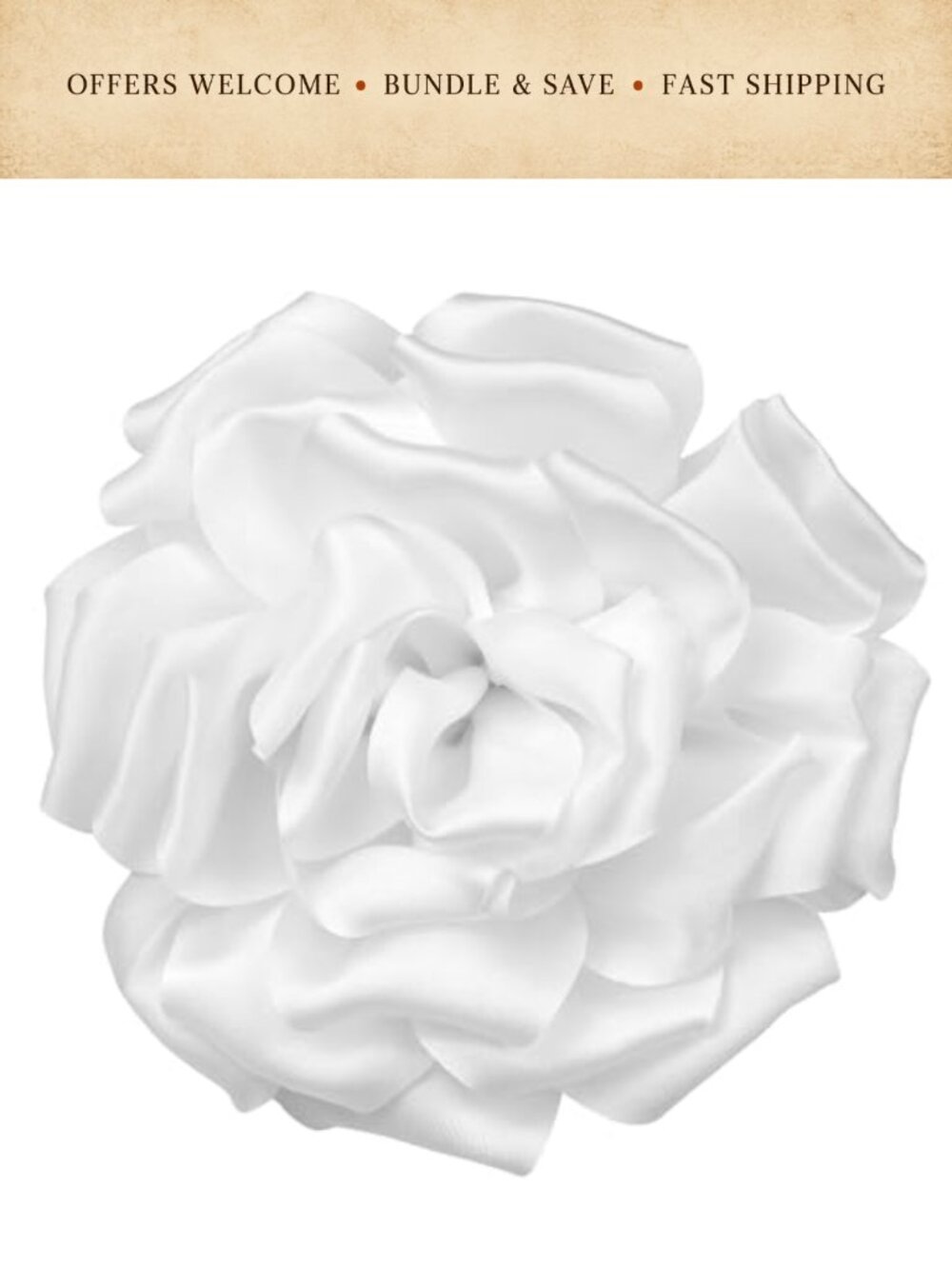 4.3" White Rose Hair Clip Brooch Fabric Flower Pin Women Accessory